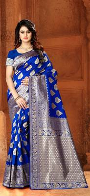 royal blue woven Art Silk Saree with blouse 1