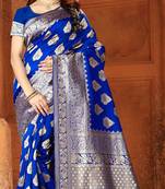 royal blue woven Art Silk Saree with blouse