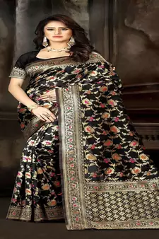 black woven Art Silk Saree with blouse