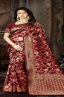Maroon Woven Art Silk Saree With Blouse