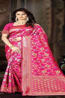 Pink Woven Art Silk Saree With Blouse