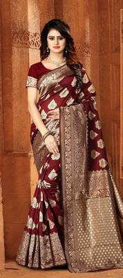 Maroon woven Art Silk Saree with blouse 1
