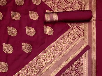Maroon woven art silk saree with blouse 1
