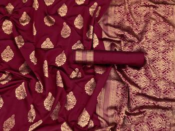 Maroon woven art silk saree with blouse 2