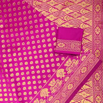 Pink woven art silk saree with blouse 1