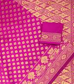 Pink woven art silk saree with blouse