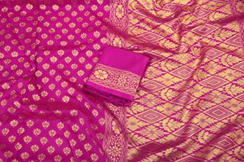 Pink woven art silk saree with blouse 2