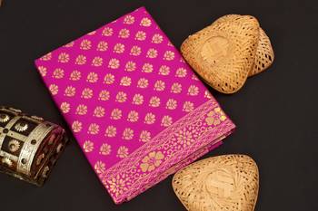 Pink woven art silk saree with blouse 4