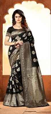 Black woven Art Silk Saree with blouse 1