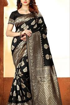 Black woven Art Silk Saree with blouse