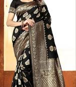Black woven Art Silk Saree with blouse