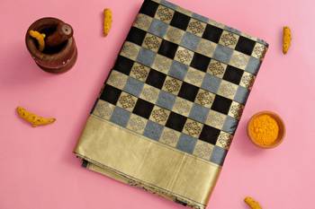 Black woven art silk saree with blouse 2