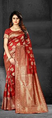 red woven Art Silk Saree with blouse 1