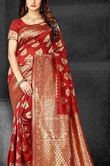 red woven Art Silk Saree with blouse