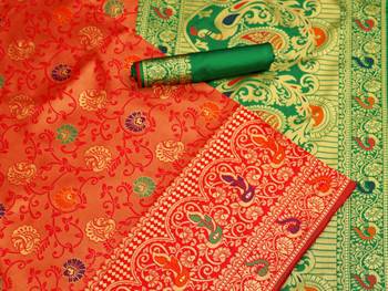 Red woven art silk saree with blouse 1