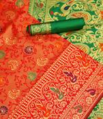 Red woven art silk saree with blouse