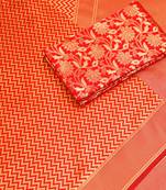 Red woven art silk saree with blouse