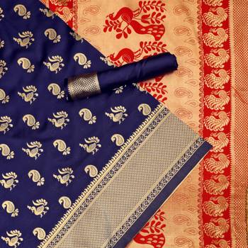 Blue woven art silk saree with blouse 1