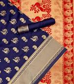 Blue woven art silk saree with blouse