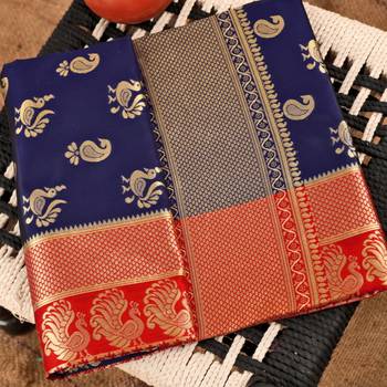 Blue woven art silk saree with blouse 3