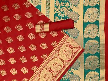 Red woven art silk saree with blouse 1