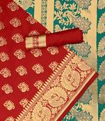 Red woven art silk saree with blouse