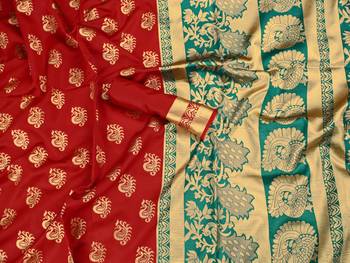 Red woven art silk saree with blouse 2