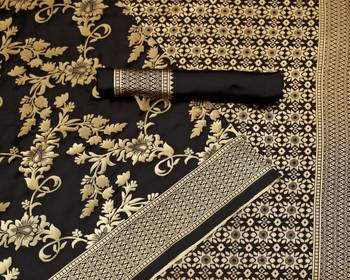 Black woven art silk saree with blouse 1