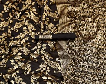 Black woven art silk saree with blouse 2