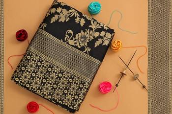 Black woven art silk saree with blouse 3