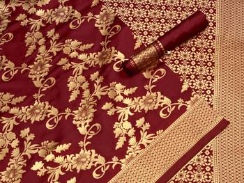 Maroon woven art silk saree with blouse 1