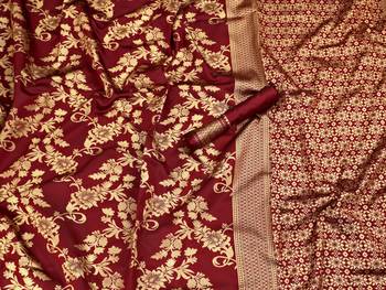 Maroon woven art silk saree with blouse 2