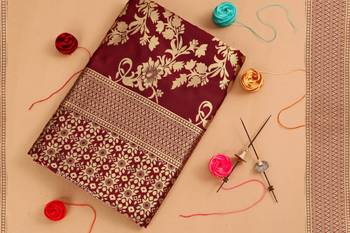 Maroon woven art silk saree with blouse 4
