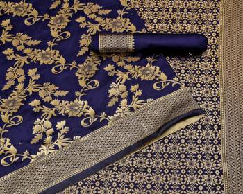 Navy blue woven art silk saree with blouse 1