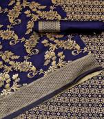 Navy blue woven art silk saree with blouse