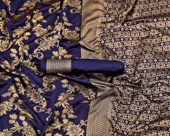 Navy blue woven art silk saree with blouse 2