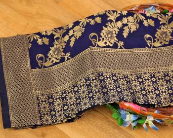 Navy blue woven art silk saree with blouse 3
