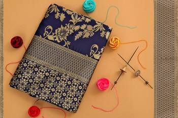 Navy blue woven art silk saree with blouse 4