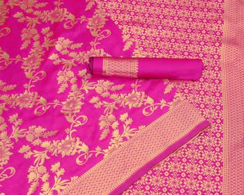 Pink woven art silk saree with blouse 1