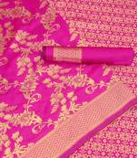 Pink woven art silk saree with blouse
