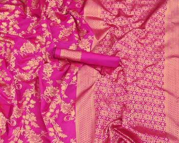 Pink woven art silk saree with blouse 2