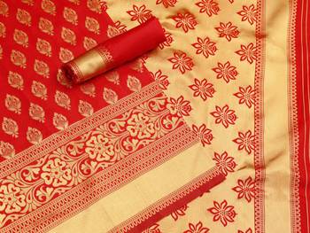 Red woven art silk saree with blouse 1