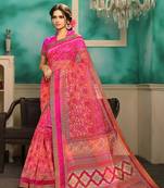 Pink embroidered cotton saree with blouse