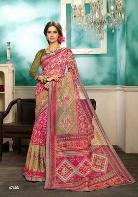 Pink embroidered cotton saree with blouse 1