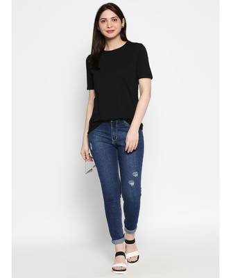 Ammarzo Womens Basic Crew Neck Black  Tee A03 6