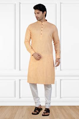 Orange printed cotton kurta-pajama 1