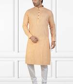 Orange printed cotton kurta-pajama