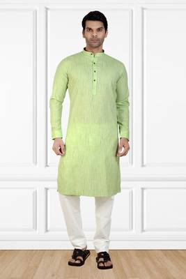 Green printed cotton kurta-pajama 1