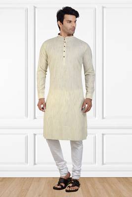 White printed cotton kurta-pajama 1