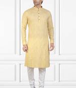 Beige printed cotton kurta-pajama